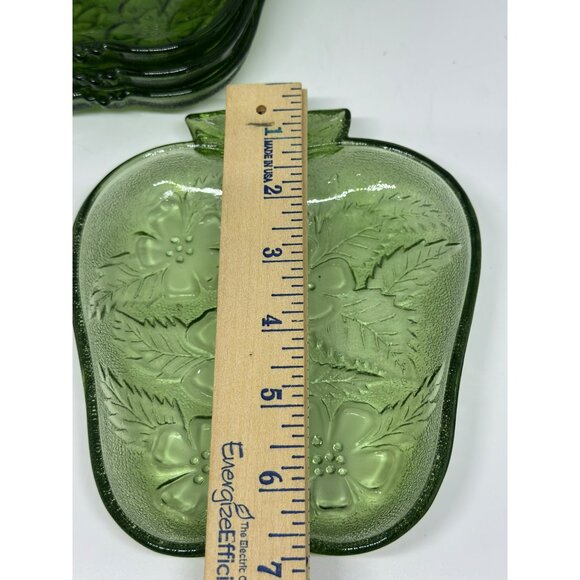 VTG Hazel Atlas Apple-Shaped Glass Dishes Set 6 Floral Snack/Dessert 5.25"x6.5" - Picture 3 of 8
